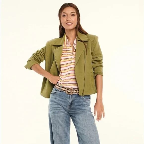 Cabi 6470 Road Trip Cotton Jacket Womens Asymmetrical Zip Green Fall Size L - Picture 1 of 7